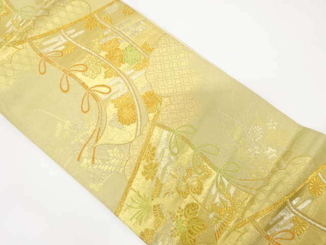 JAPANESE KIMONO / ANTIQUE FUKURO OBI / SILK / WOVEN FLORAL PLANTS